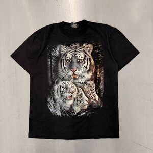 Rock Chang White Tiger Family Graphic T-Shirt Mens Large Black Cotton Tee